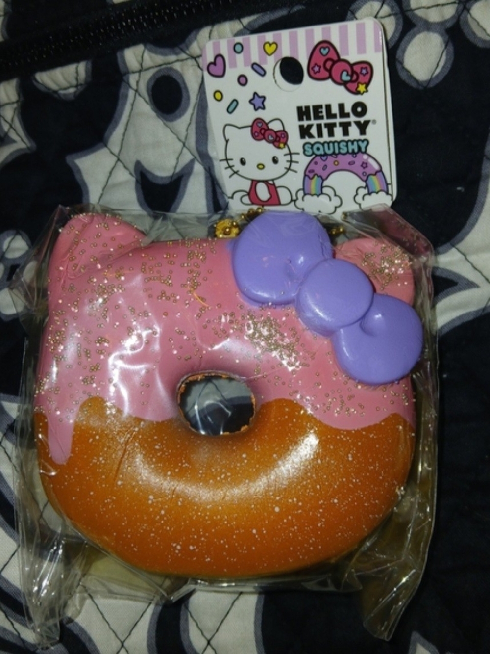 Hello Kitty Pink & Purple Donut Squishy Keychain with Glitter